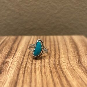 Turquoise Teardrop Silver Ring -  sized 9 Women's Native Jewelry